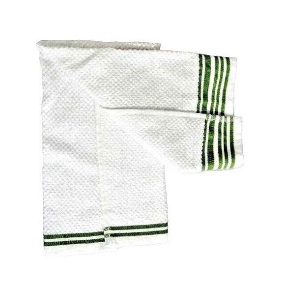 Retro Camper Kitchen Towel Applique Trailer White Green Stripes Cotton Gift NEW - Picture 3 of 3
